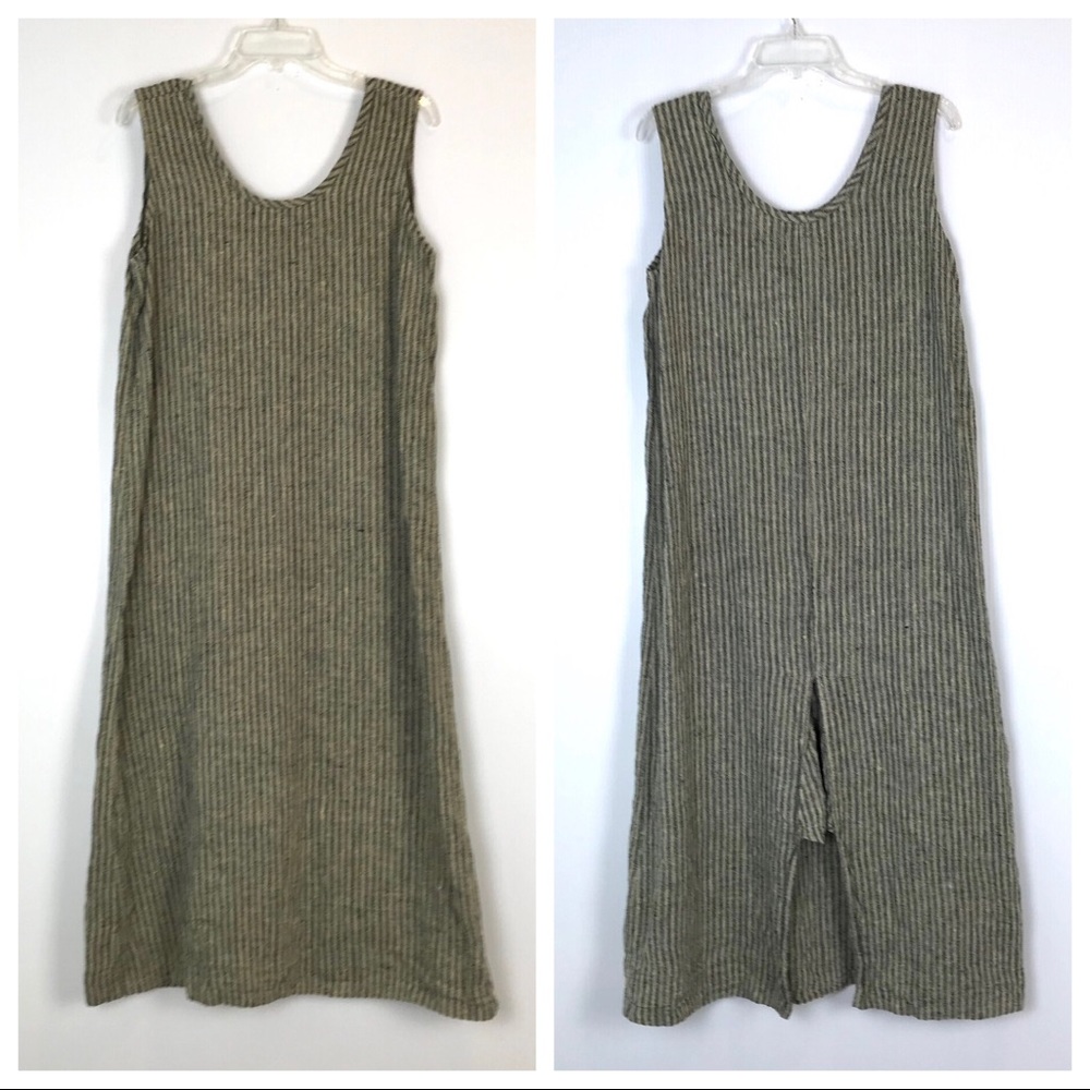 FLAX Sleeveless Linen Striped Midi Shift Dress